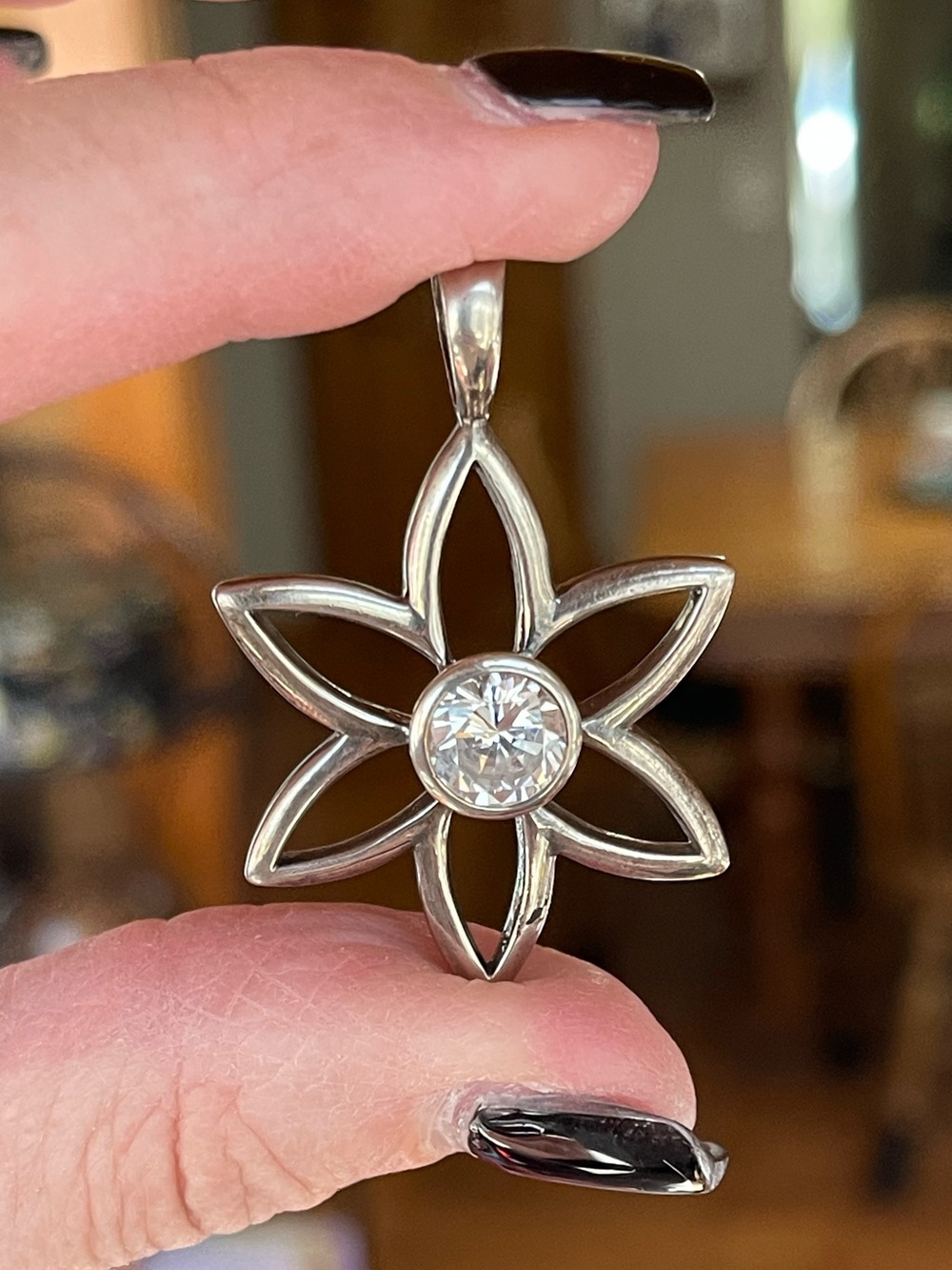 Silpada 925 Sterling CZ Flower Pendant Large Open Floral Drop